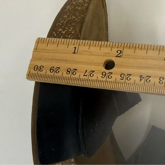 Clarks Black Wedge Sandals Leather Two-Strap Design with Adjustable Buckles 9 - Picture 7 of 9